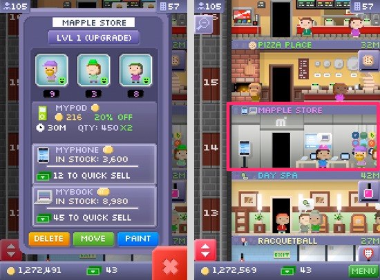 צילום מסך: Mapple Store ב-Tiny Tower